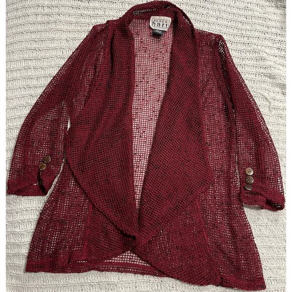 VTG Keren Hart Cardgan Draped Open Knit Lagenlook Womens Size Small Red 564000 - Picture 1 of 8